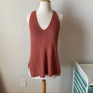LUSH Dark Salmon Pink Cut Out Knit Tank Top size Small